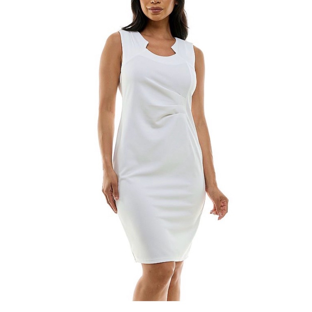 Nina Leonard Envelope Neckline Sheath Midi Dress